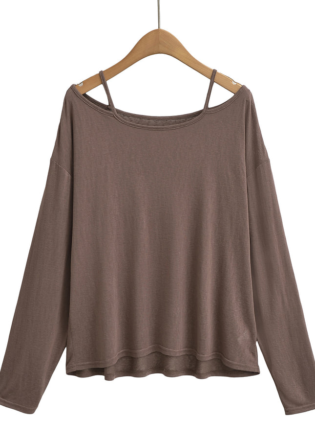 4 Colorway Long Sleeve Solid Color Shoulder Strap Casual Fashion Women t Shirt