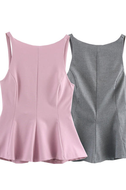 2 Colorway Solid Color Back Hollow Out Bow Tie Sleeveless Casual Fashion Tops Blouse for Women