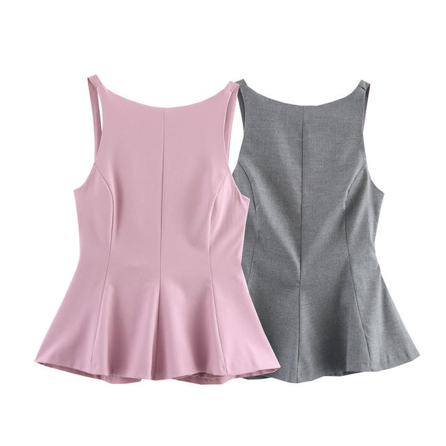 2 Colorway Solid Color Back Hollow Out Bow Tie Sleeveless Casual Fashion Tops Blouse for Women