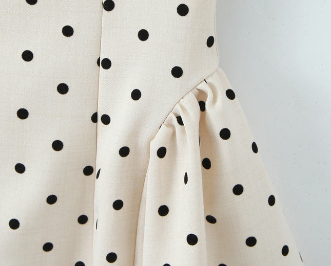 Polka Dot Print Beige Color Shoulder Strap Back Lace up Casual Fashion Mini slip Dress for Ladies