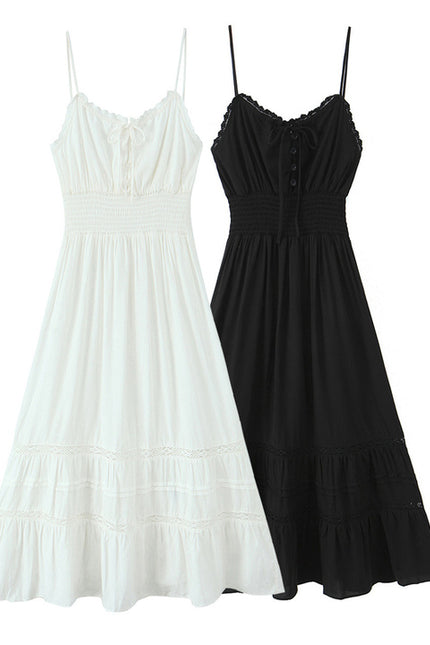 2 Colorway Solid Color Spaghetti Strap Front Lace up Casual Fashion Long slip Dress for Women