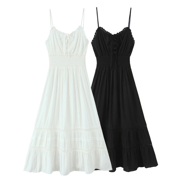 2 Colorway Solid Color Spaghetti Strap Front Lace up Casual Fashion Long slip Dress for Women