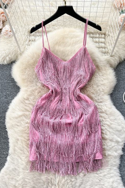 S-xl Summer Strap Tassel Dress New Women's Short Birthday Party Banquet Mini Dress