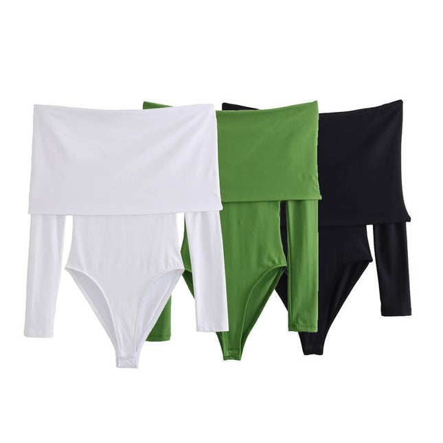 3 Colorway Slash Neck Solid Color Long Sleeve Casual Fashion Modest Women One Piece Jumpsuit