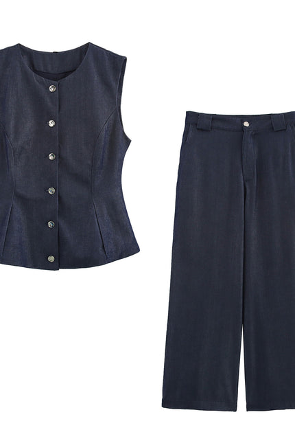 Crew Neck Buttons up Solid Color Casual Fashion Vest Waistcoat for Women
