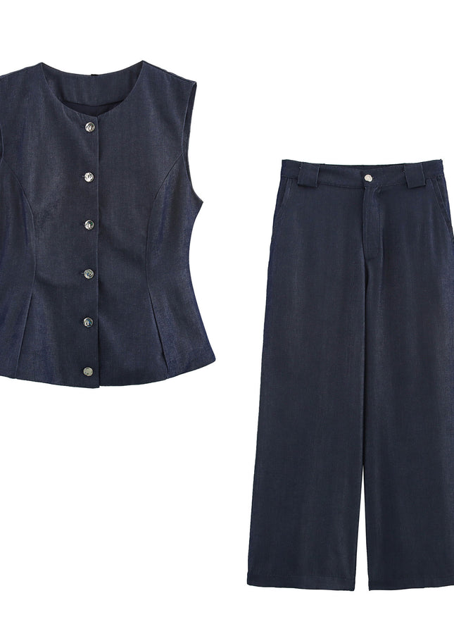 Crew Neck Buttons up Solid Color Casual Fashion Vest Waistcoat for Women