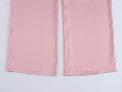 Strapless Zipper Fly pink Color tank Top Zipper Fly Long Pants Casual Fashion Women 2 Piece Set