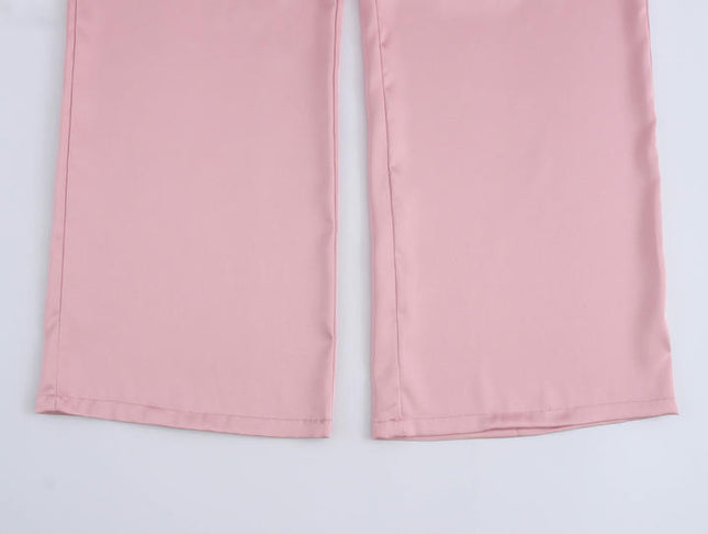 Strapless Zipper Fly pink Color tank Top Zipper Fly Long Pants Casual Fashion Women 2 Piece Set