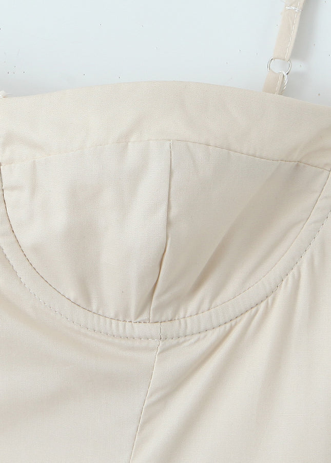 Spaghetti Strap Beige Color Pleated Casual Fashion Women Summer Long slip Dress