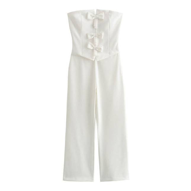 2 Colorway Solid Color Front Bow Tie Strapless Hot Sale Casual Fashion Elegant Women One Piece Jumpsuit