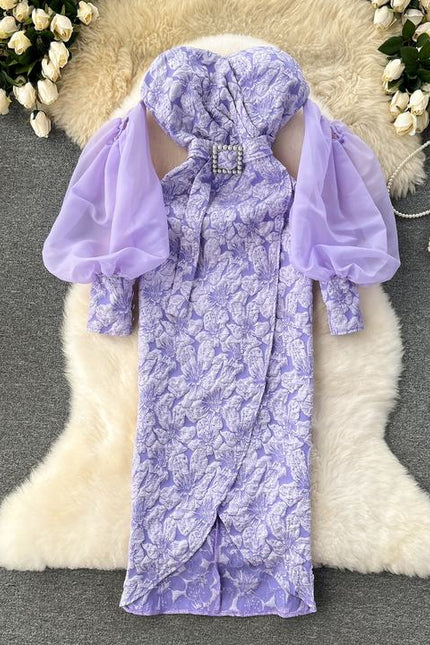 Banquet Dresses High-end Lantern Sleeve Sexy Strapless Chest Slim Long Dresses Women