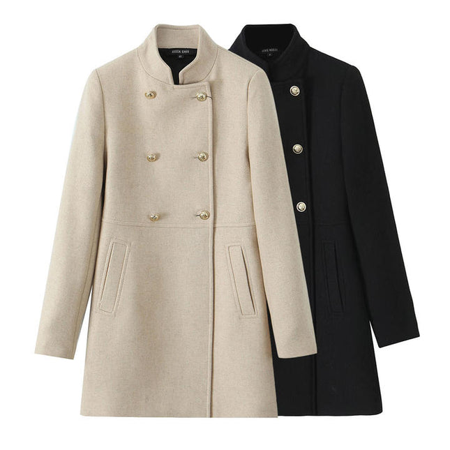 2 Colorway Double Breasted Solid Color Long Sleeve Stand Collar Casual Fashion Windbreaker Jacket for Women
