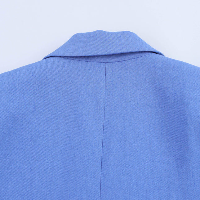 Notched Collar Blue Color Long Sleeve Single Breasted Casual Fashion blazer Jacket for Women