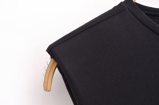 Crew Neck Black Beige Color Sashes Sleeveless Casual Fashion Summer Long Dress for Women