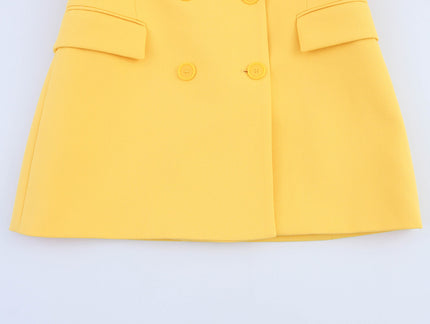 Notched Collar Double Breasted Yellow Color Long Sleeve Casual Fashion blazer Jacket for Women