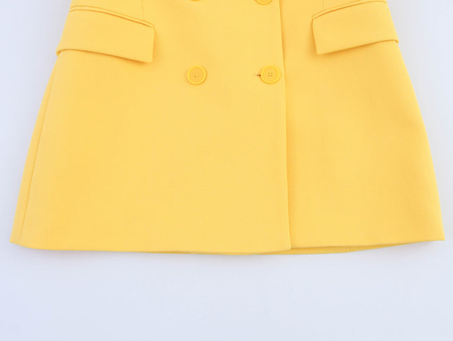 Notched Collar Double Breasted Yellow Color Long Sleeve Casual Fashion blazer Jacket for Women