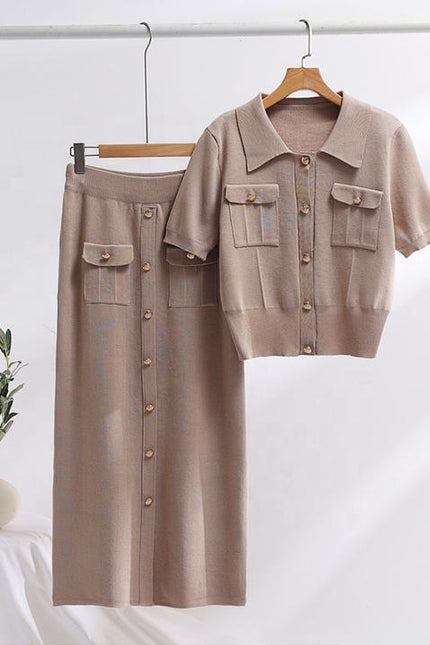 High-grade Knit Suit Women 2024 Spring and Autumn New Two-piece Set Sweet Gentle Wind Short-sleeved Skirt