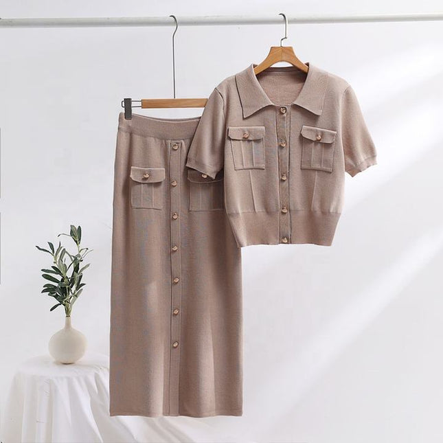 High-grade Knit Suit Women 2024 Spring and Autumn New Two-piece Set Sweet Gentle Wind Short-sleeved Skirt