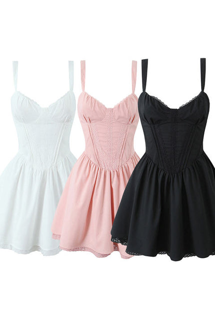 3 Colorway Shoulder Strap Solid Color Back Bow Tie Casual Fashion Summer Mini slip Dress for Women