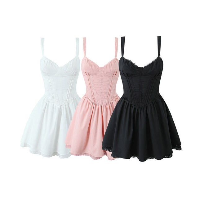 3 Colorway Shoulder Strap Solid Color Back Bow Tie Casual Fashion Summer Mini slip Dress for Women