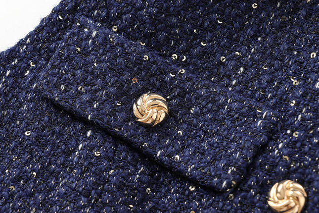 Crew Neck Buttons up Sashes Blue Color Casual Fashion Vest Waistcoat for Women