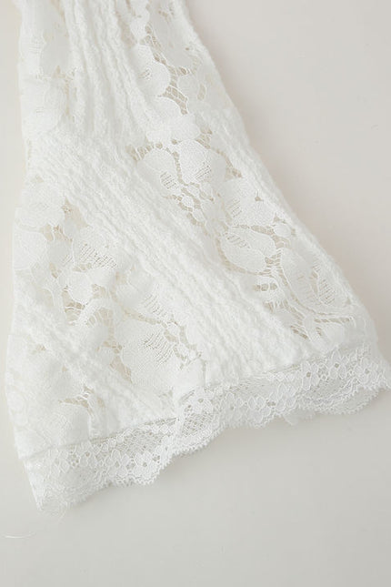 Slash Neck Long Sleeve Floral Lace White Color Casual Fashion Mini Dress for Women