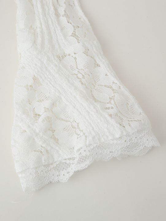 Slash Neck Long Sleeve Floral Lace White Color Casual Fashion Mini Dress for Women
