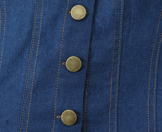 Buttons up Denim Blue Color Strapless Casual Fashion Jeans Crop tank Top for Women