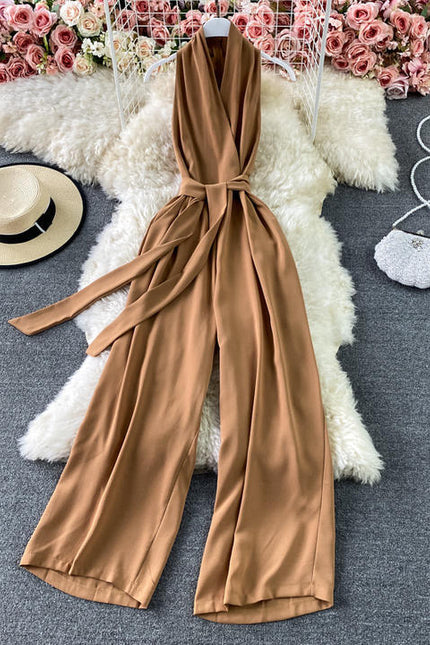 Summer Fashion V-Neck Sleeveless Hanging Neck Jumpsuit