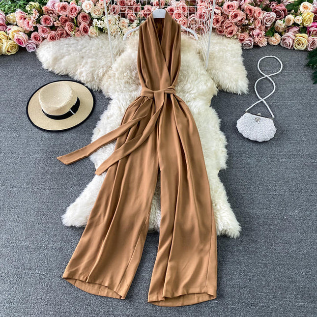 Summer Fashion V-Neck Sleeveless Hanging Neck Jumpsuit