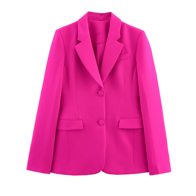Notched Collar Rose Color Long Sleeve Single Breasted Casual Fashion blazer Jacket for Women