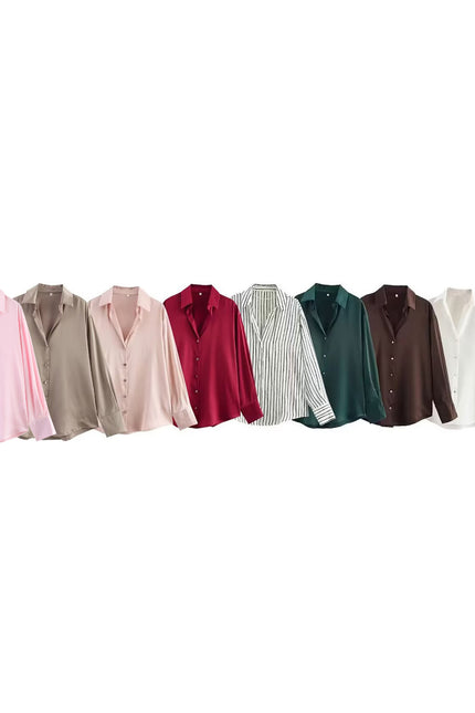 9 Colorway Turn Down Collar Long Sleeve Buttons up Hot Sale Casual Fashion Basic Style Blouse Shirts for Women