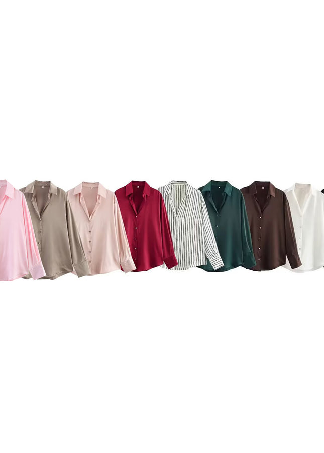 9 Colorway Turn Down Collar Long Sleeve Buttons up Hot Sale Casual Fashion Basic Style Blouse Shirts for Women