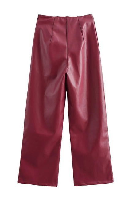 Strapless Burgundy Color Crop tank Top Front Buttons Long Pants Casual Fashion Women 2 Piece Set