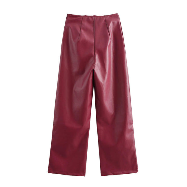 Strapless Burgundy Color Crop tank Top Front Buttons Long Pants Casual Fashion Women 2 Piece Set
