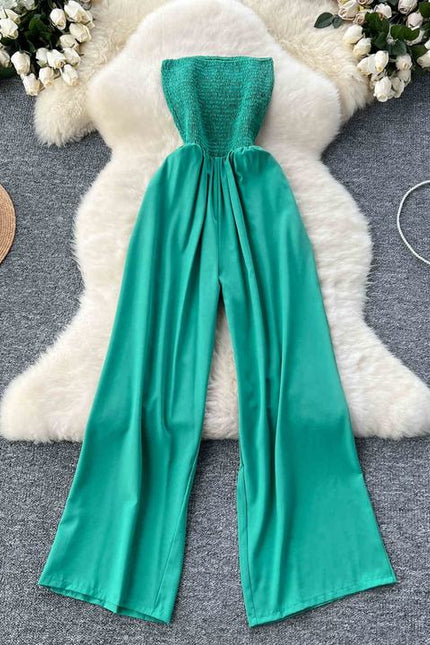 Women Vacation Sexy Strapless One Shoulder Sleeveless Jumpsuit