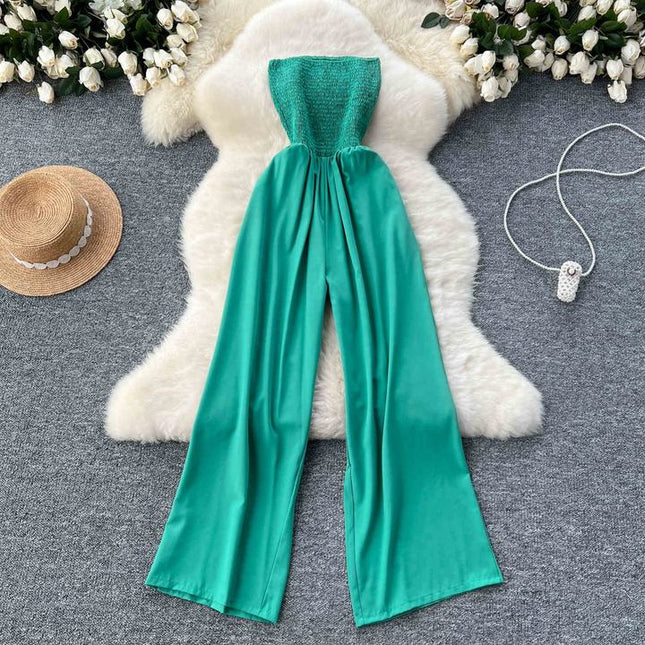 Women Vacation Sexy Strapless One Shoulder Sleeveless Jumpsuit