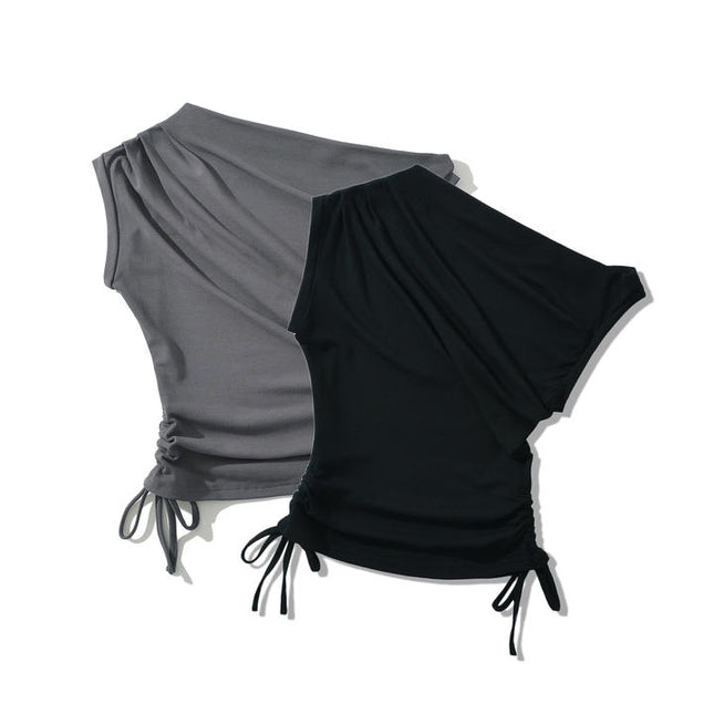 2 Colorway Solid Color Sleeveless Asymmetrical Design Casual Fashion tank Top for Women