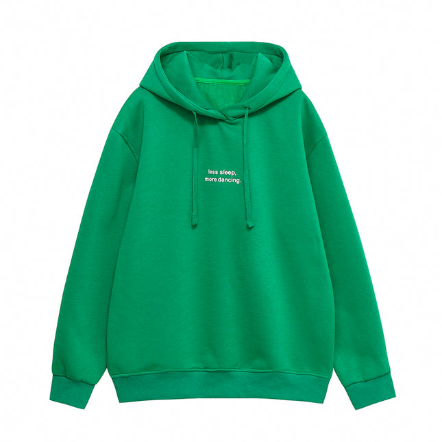 Letter Embroidery Long Sleeve Green Color Casual Fashion Women Sweatshirt Hoodie