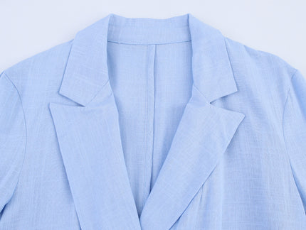 Notched Collar Long Sleeve Blue Color Single Button Casual Fashion blazer Jacket for Women