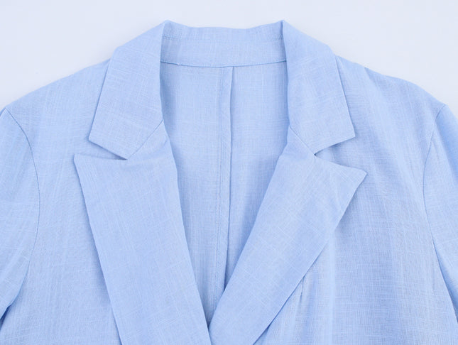 Notched Collar Long Sleeve Blue Color Single Button Casual Fashion blazer Jacket for Women