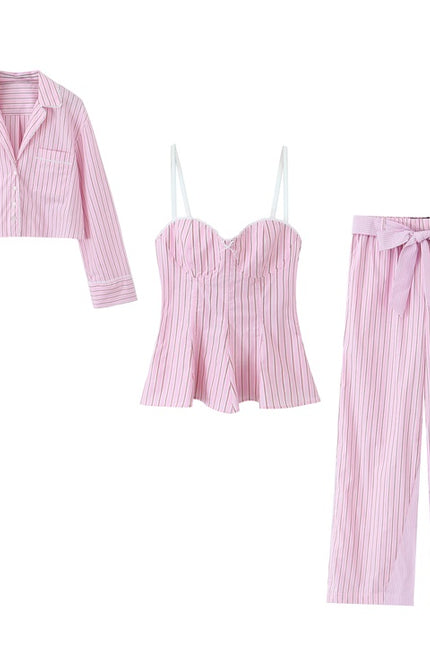 Turn Down Collar Striped Print pink Color Long Sleeve Buttons up Casual Fashion Tops Blouse for Women