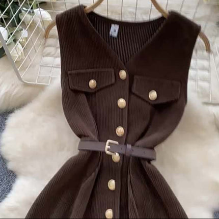 Autumn/winter Sleeveless Brown Casual Dress