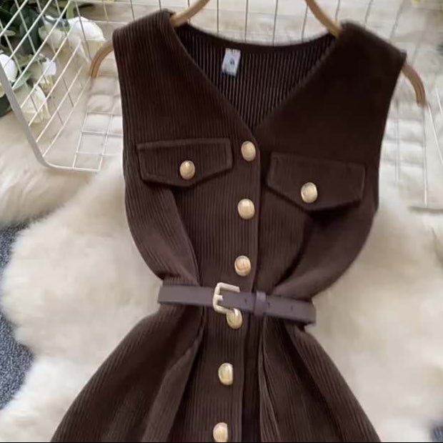 Autumn/winter Sleeveless Brown Casual Dress