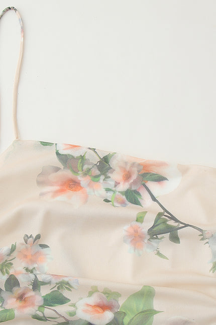 Asymmetrical Design Floral Print Spaghetti Strap Hot Sale Casual Fashion Summer Mini Dress for Women