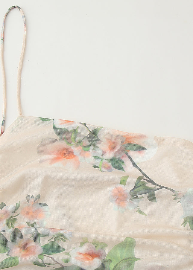 Asymmetrical Design Floral Print Spaghetti Strap Hot Sale Casual Fashion Summer Mini Dress for Women