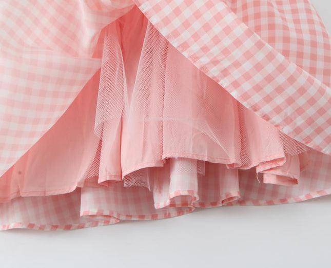 Shoulder Strap pink Color Plaid Print Zipper Fly Casual Fashion Mini slip Dress for Ladies