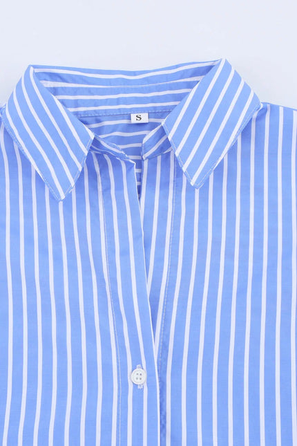 3 Colorway Striped Print Turn Down Collar Buttons up Long Sleeve Casual Fashion Tops Blouse for Women