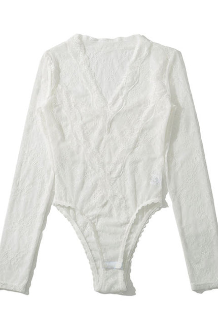 2 Colorway v Neck Long Sleeve Solid Color Floral Lace Casual Fashion Women's One Piece Jumpsuit