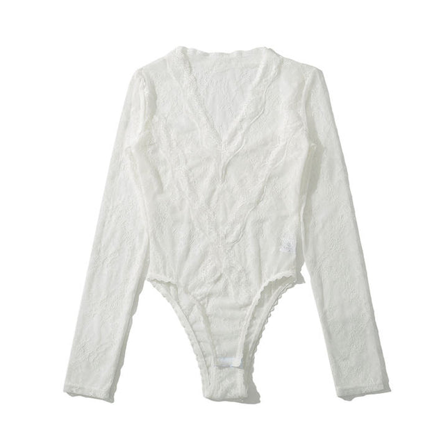 2 Colorway v Neck Long Sleeve Solid Color Floral Lace Casual Fashion Women's One Piece Jumpsuit